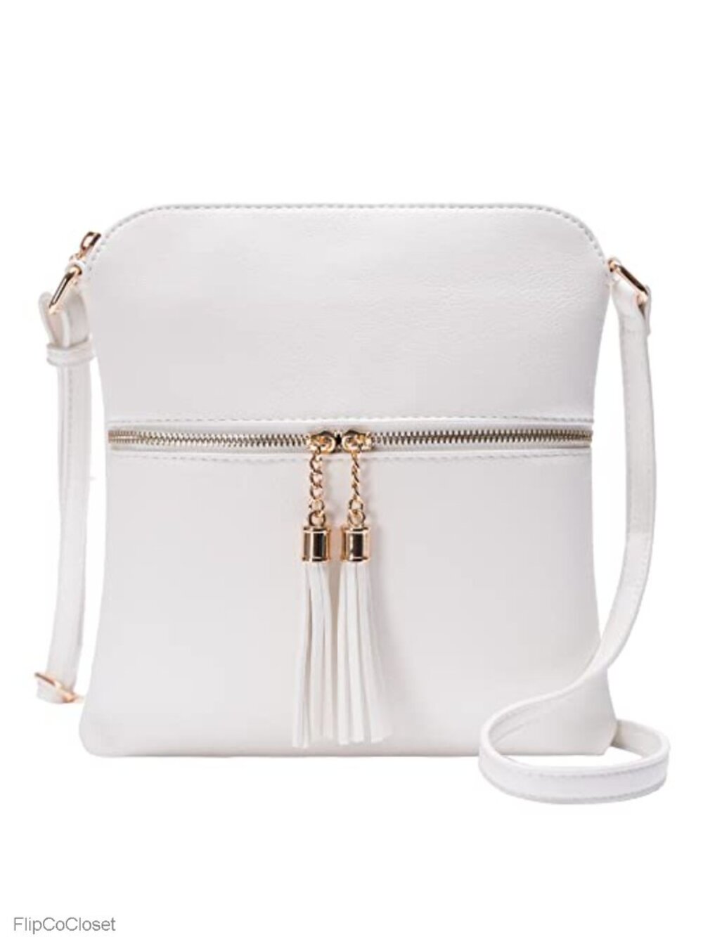 Faux Leather Medium Crossbody Bag with Tassel Adjustable Strap Zipper